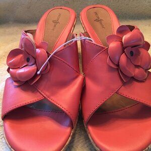 Pink Floral Leather Wedge Heel  7M